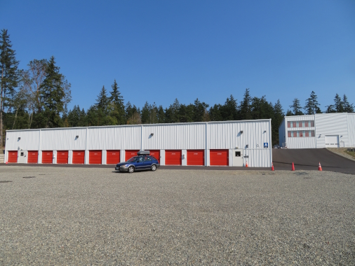Modular mini Storage building in Port Townsend, with Nucor warehouse to the right